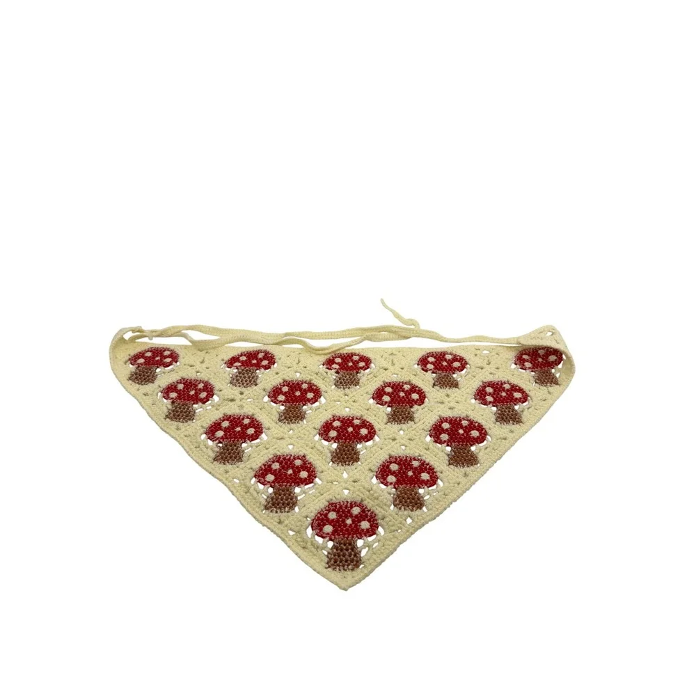 Sunday State MUSHROOM Crochet Granny Square Handkerchief‎ Head Hair Scarf Boho